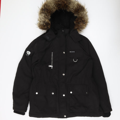 New Look Women's Black Parka Jacket Size 14 with Fur Hood