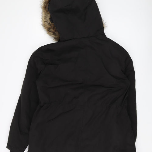 New Look Women's Black Parka Jacket Size 14 with Fur Hood