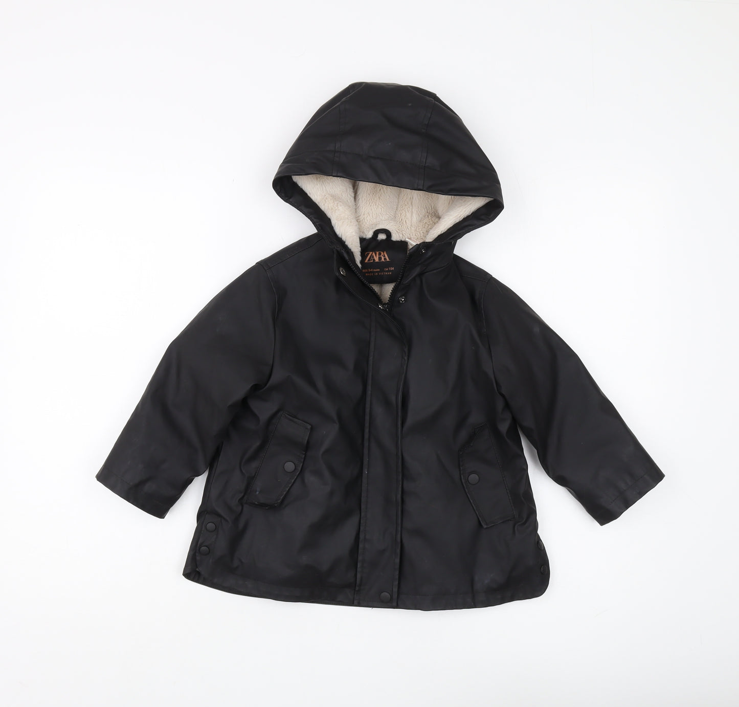 Zara Girls Black Hooded Parka Coat 3-4 Years
