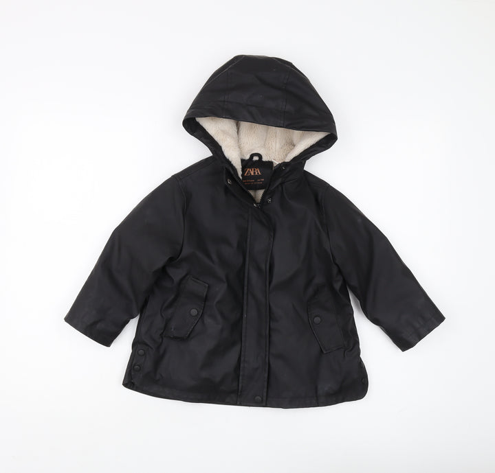 Zara Girls Black Hooded Parka Coat 3-4 Years