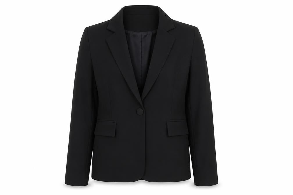 Front view of Boohoo Women's Black Regular Fit Blazer, size 14