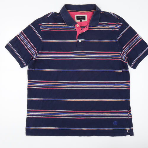 Marks and Spencer Men's Blue Striped Polo - XL