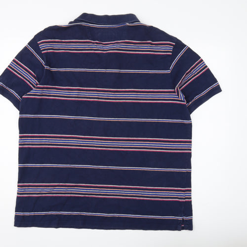 Marks and Spencer Men's Blue Striped Polo - XL