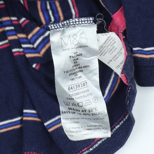 Marks and Spencer Men's Blue Striped Polo - XL