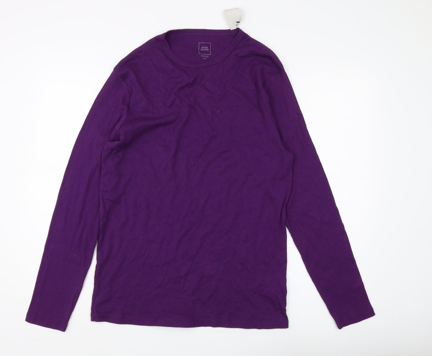 River Island Men's Purple Long Sleeve T-Shirt, L, Slim Fit