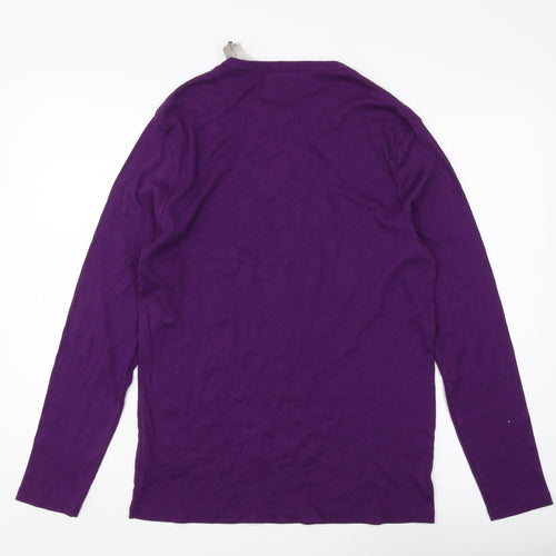 River Island Men's Purple Long Sleeve T-Shirt, L, Slim Fit