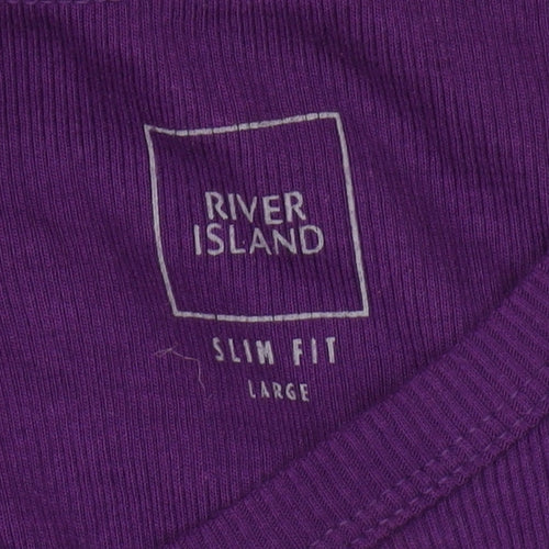 River Island Men's Purple Long Sleeve T-Shirt, L, Slim Fit