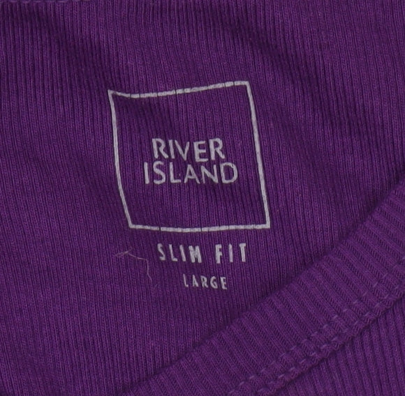 River Island Men's Purple Long Sleeve T-Shirt, L, Slim Fit