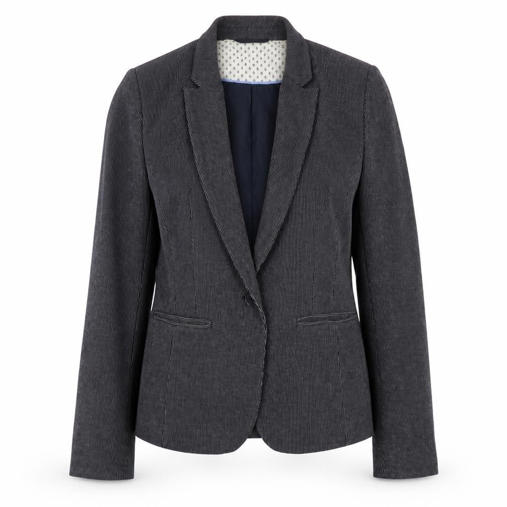 Front view of Next Women's Grey Pinstripe Blazer, size 12, Business Style