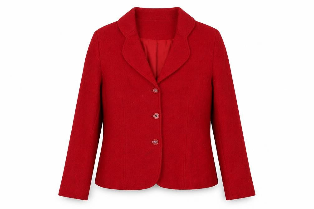 Front view of Alexara Women's Red Suit Jacket, size 12, Classic Style