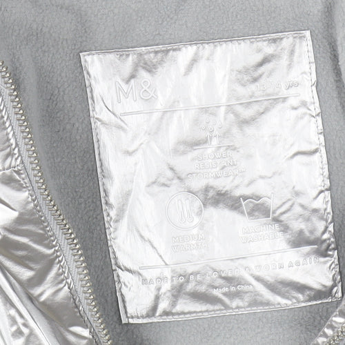 Marks and Spencer Girls Silver Puffer Jacket 13-14Y Hooded