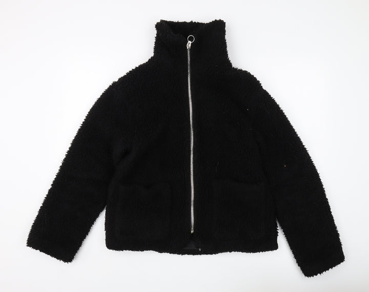 Topshop Women's Black Fleece Jacket S Casual
