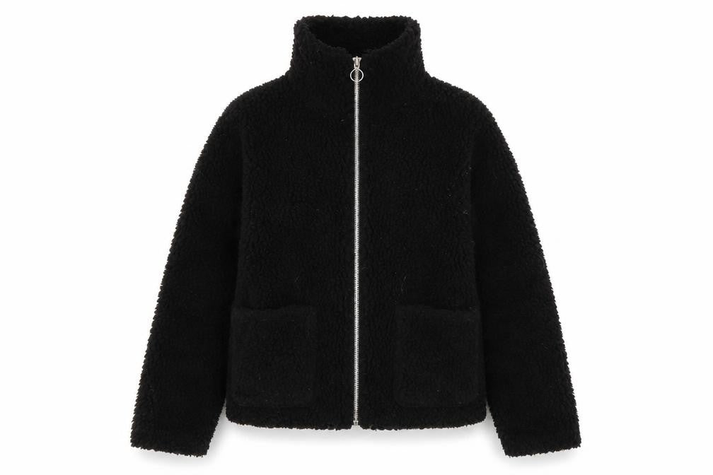 Front view of Topshop Women's Black Fleece Jacket S Casual