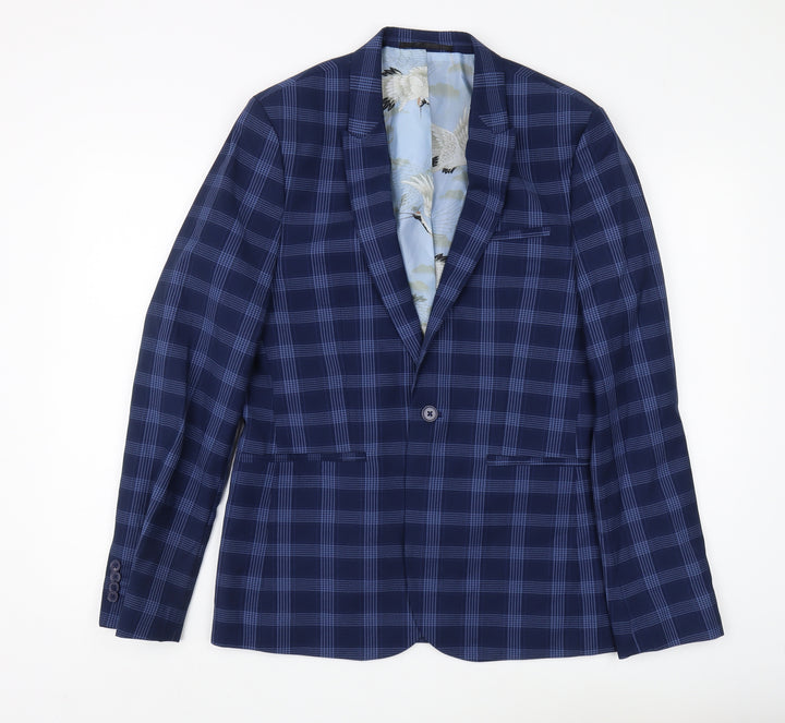 ASOS Men's Blue Check Blazer, Size 38R, Formal Super Skinny Fit