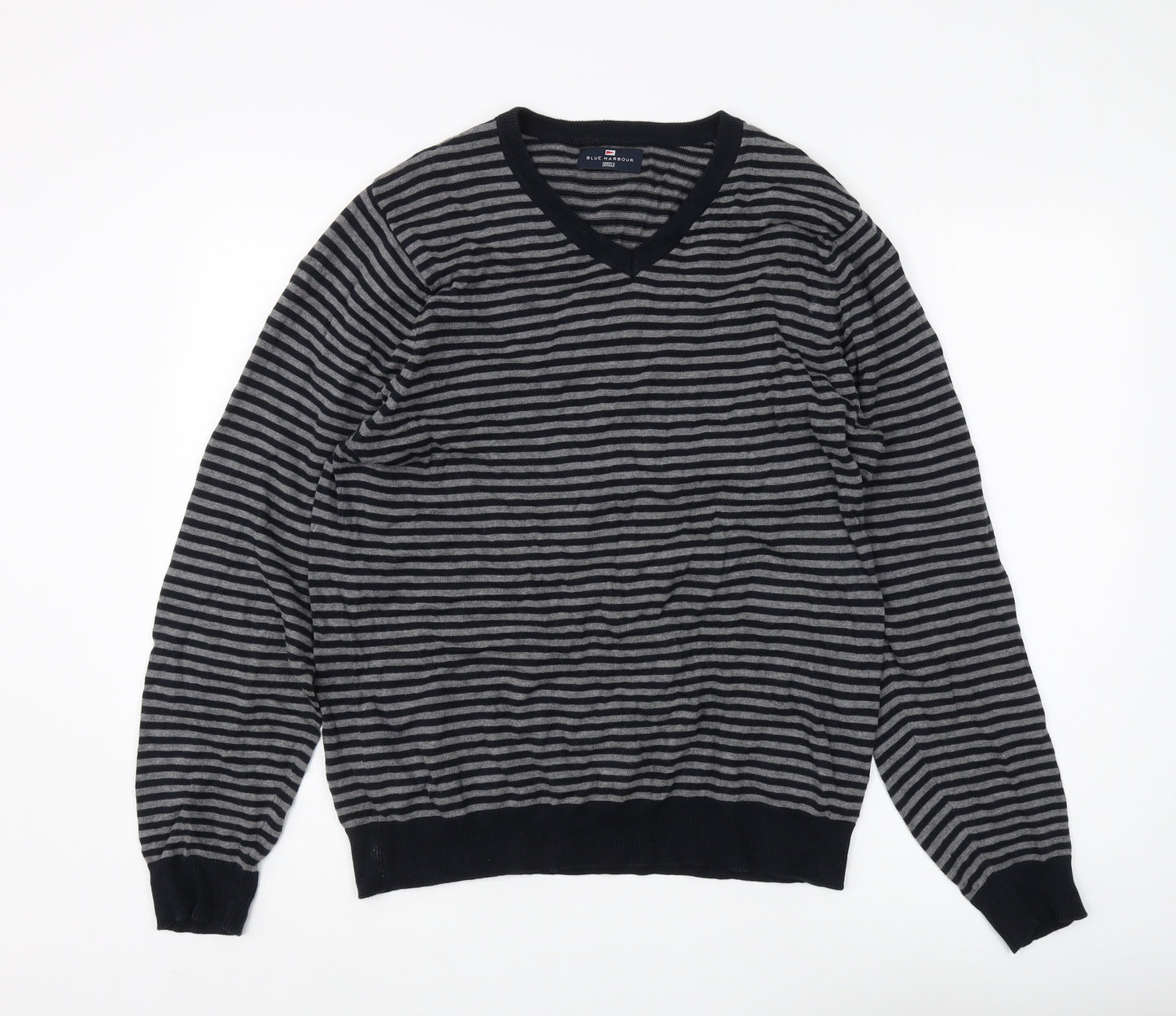 Marks and Spencer Men's Black Striped Pullover Jumper - M