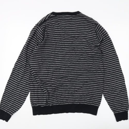 Marks and Spencer Men's Black Striped Pullover Jumper - M