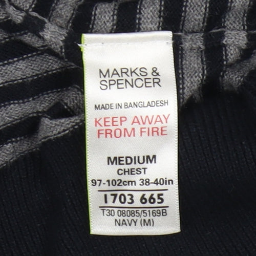 Marks and Spencer Men's Black Striped Pullover Jumper - M