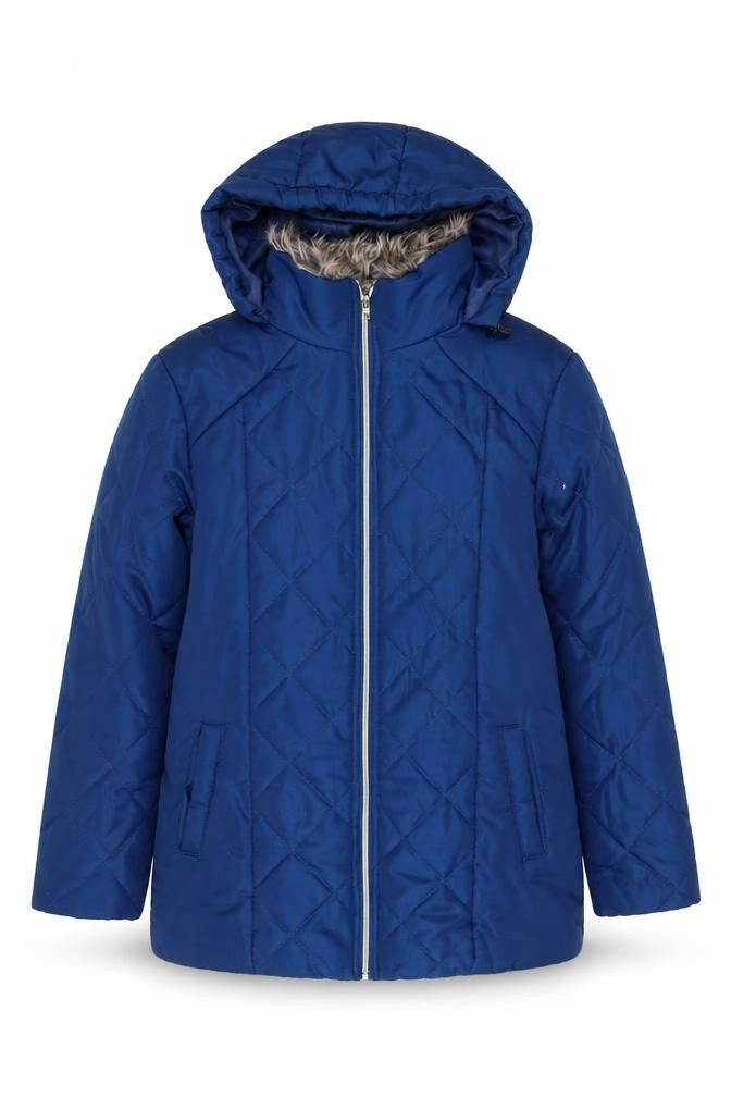 Front view of CINÉ DE LANÇAY Women's Blue Hooded Puffer Jacket S