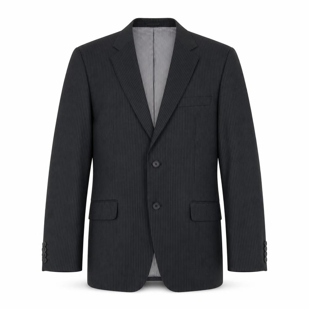 Front view of Burton Men's Black Striped Blazer, size 38 Slim, Fit