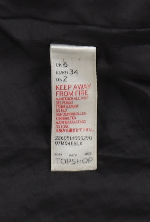 Topshop Women's Black Fur Trim Wool Overcoat Size 6