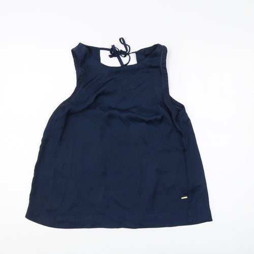 Women's Blue Halter Tank Top, Size L - Casual Polyester