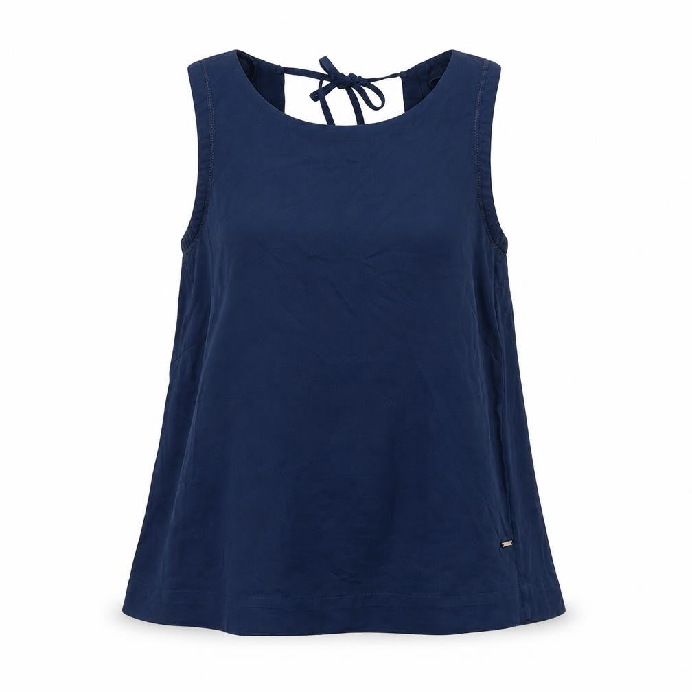 Front view of Women's Blue Halter Tank Top, size L, - Casual Polyester
