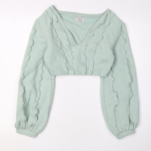 Oh Polly Women's Green V-Neck Pullover Sweatshirt