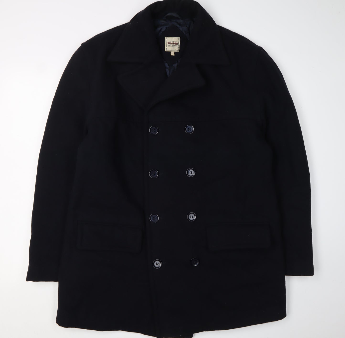 The Trader Jeans Men's Black Pea Coat, L, Winter