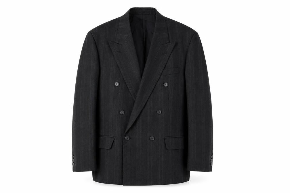 Front view of St Michael Men's Grey Double-Breasted Blazer 42S