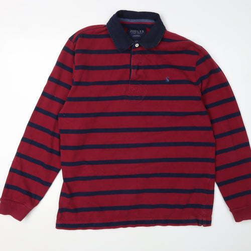Joules Men's Red Striped Long Sleeve Polo Shirt L