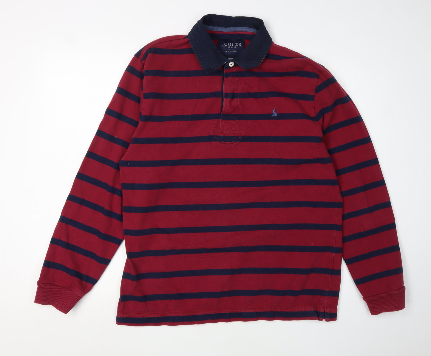 Joules Men's Red Striped Long Sleeve Polo Shirt L