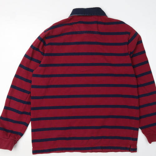 Joules Men's Red Striped Long Sleeve Polo Shirt L