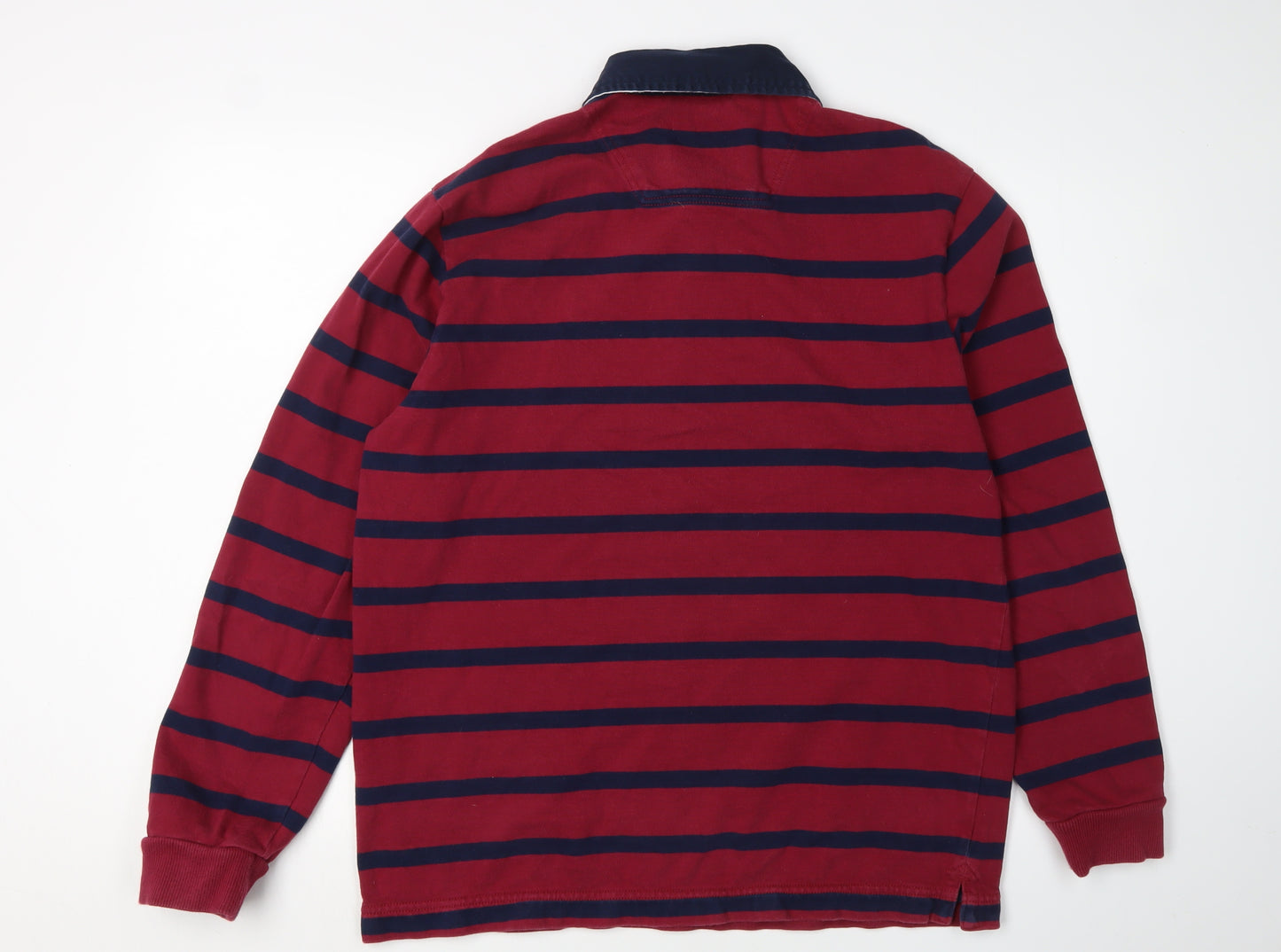 Joules Men's Red Striped Long Sleeve Polo Shirt L