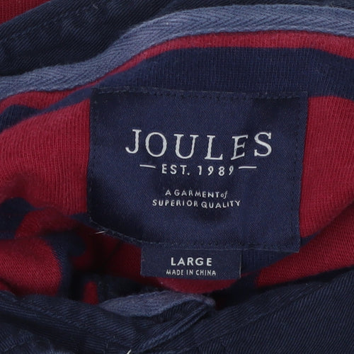 Joules Men's Red Striped Long Sleeve Polo Shirt L