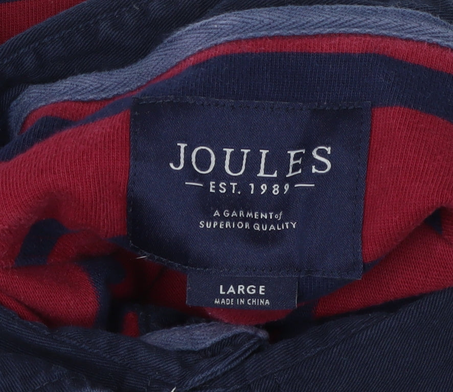 Joules Men's Red Striped Long Sleeve Polo Shirt L