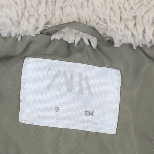 Zara Girls Green Puffer Jacket - Size 9 Years - Autumn Winter Style