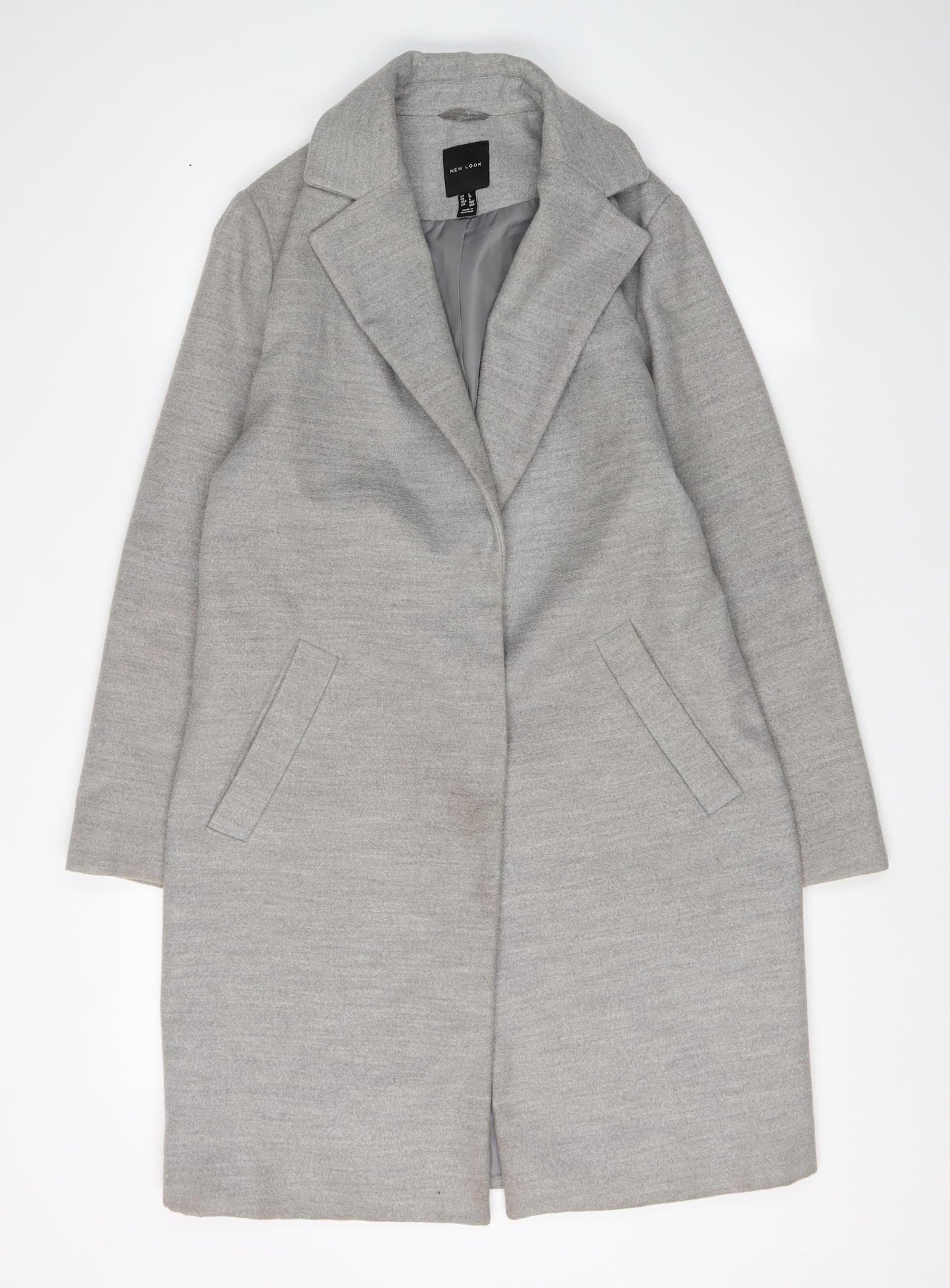 New Look Women's Grey Overcoat, Size 8, Classic Style