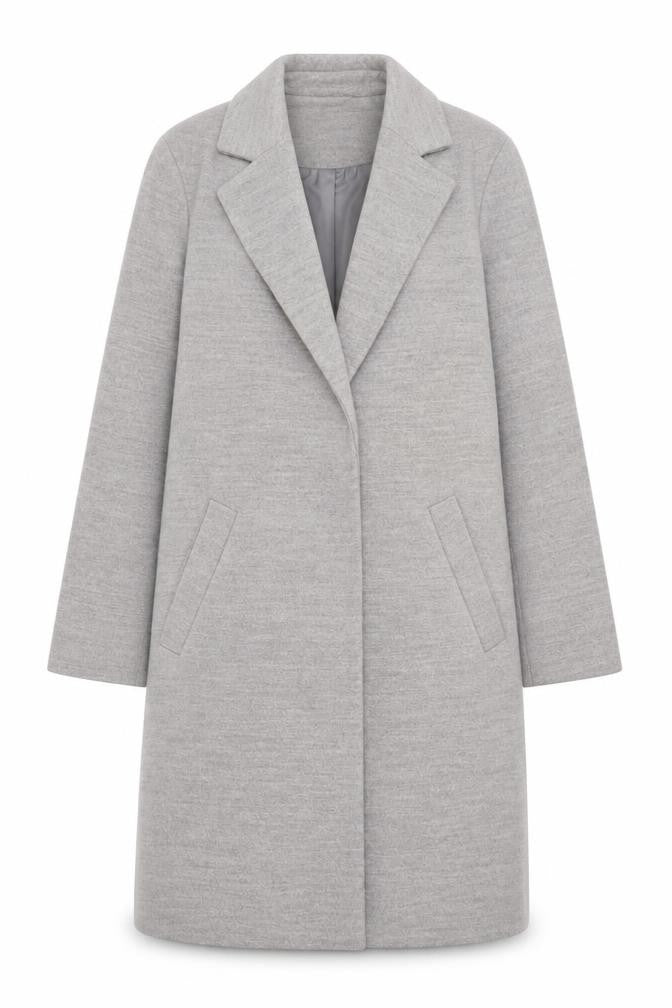 Front view of New Look Women's Grey Overcoat, size 8, Classic Style