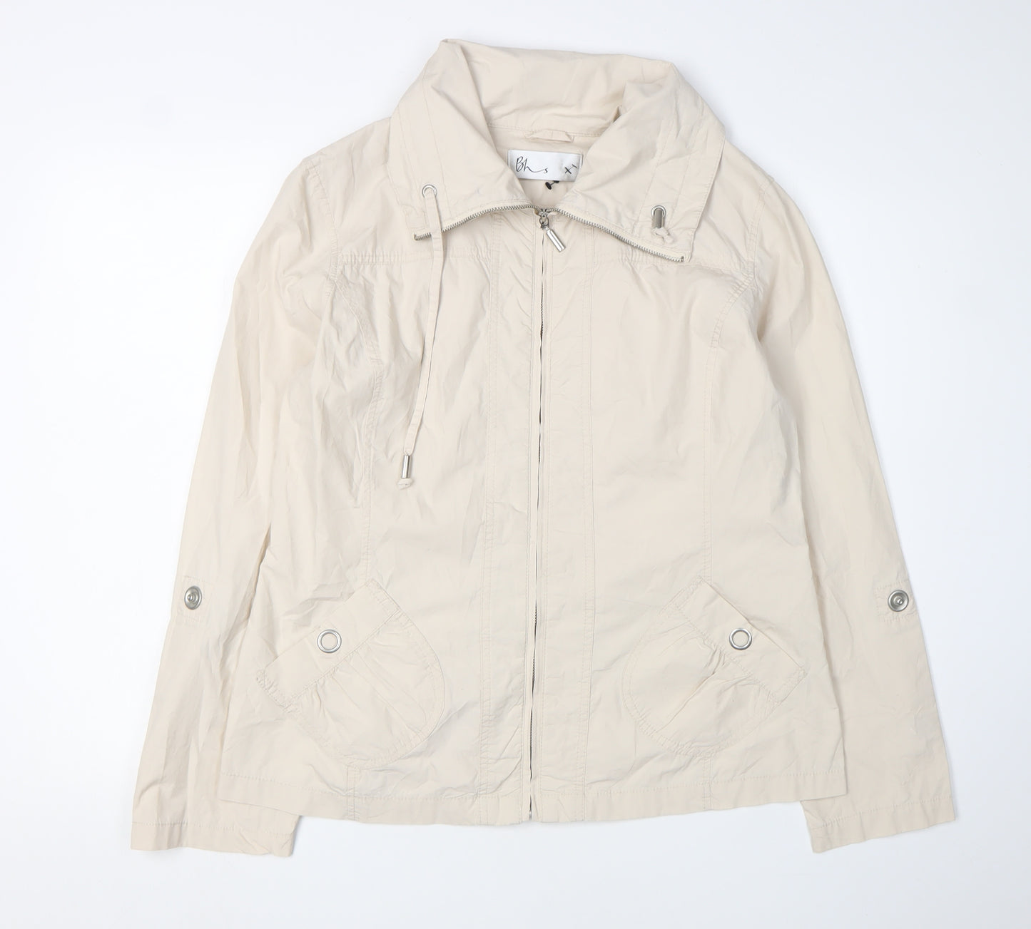 BHS Women Beige Zip Jacket Size 16 Casual Cotton