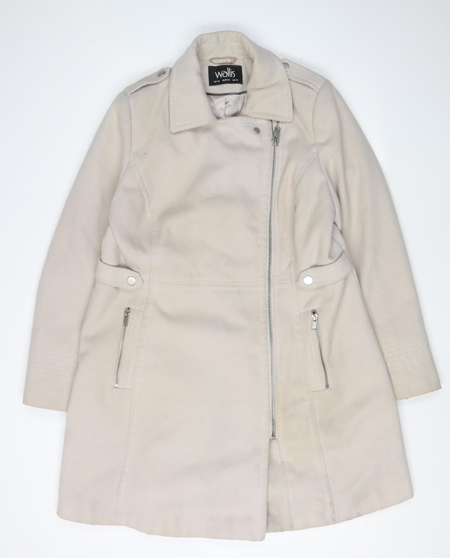 Wallis Beige Women's Coat Size 18 Motorcycle Style