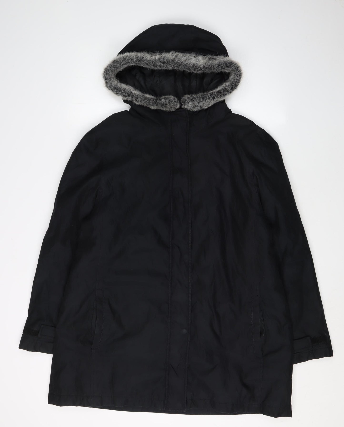 Debenhams Women's Black Hooded Parka Coat Size 16