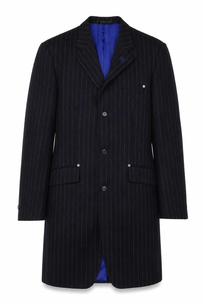 Front view of Parkes Men's Black Striped Blazer Medium Long