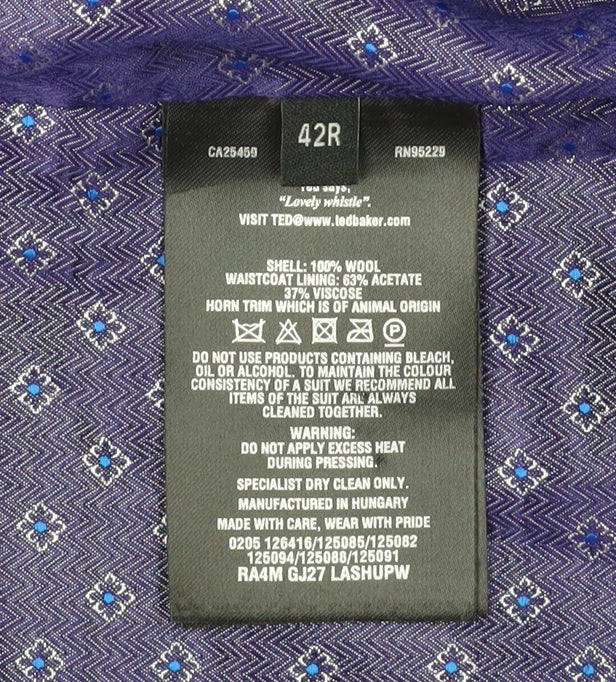 Ted Baker Men's Grey Check Wool Suit Waistcoat, Size 42R