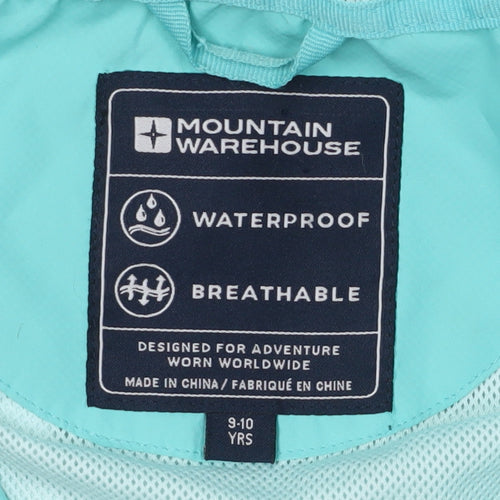 Mountain Warehouse Girls Blue Waterproof Rain Jacket, Size 9-10 Years