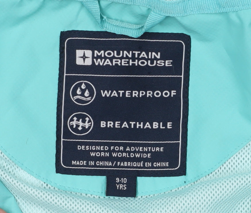 Mountain Warehouse Girls Blue Waterproof Rain Jacket, Size 9-10 Years