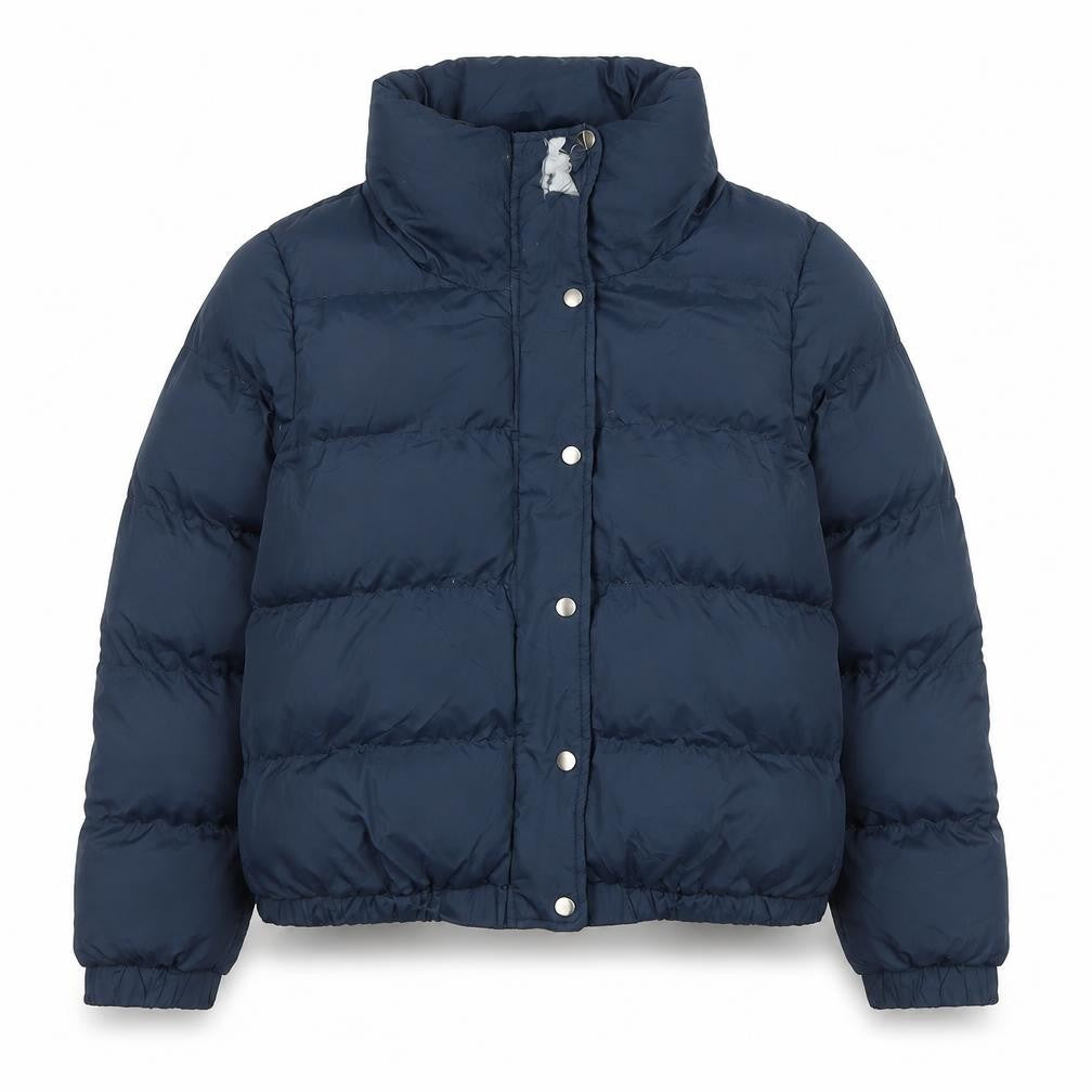 Front view of Brave Soul Women's Blue Puffer Jacket, size 14, - Winter Essential