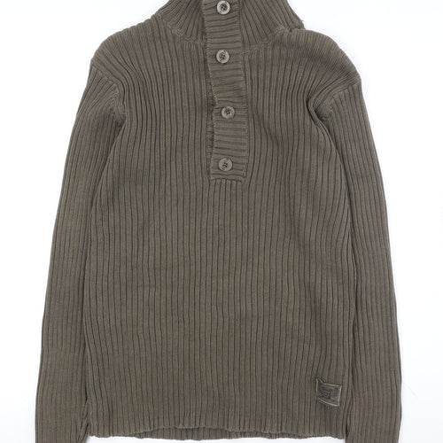 Skytex Co Men's Brown High Neck Cotton Henley Jumper