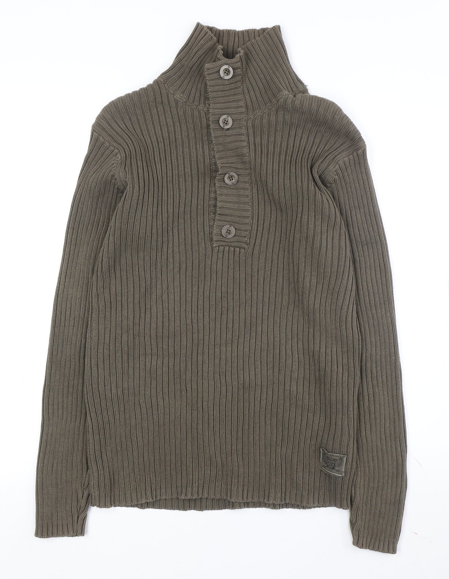 Skytex Co Men's Brown High Neck Cotton Henley Jumper