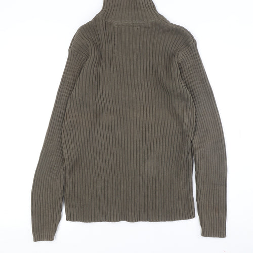 Skytex Co Men's Brown High Neck Cotton Henley Jumper