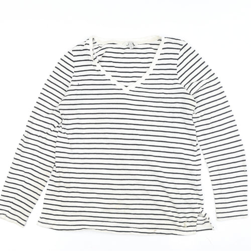 Joules Women’s White Striped V-Neck Cotton T-Shirt